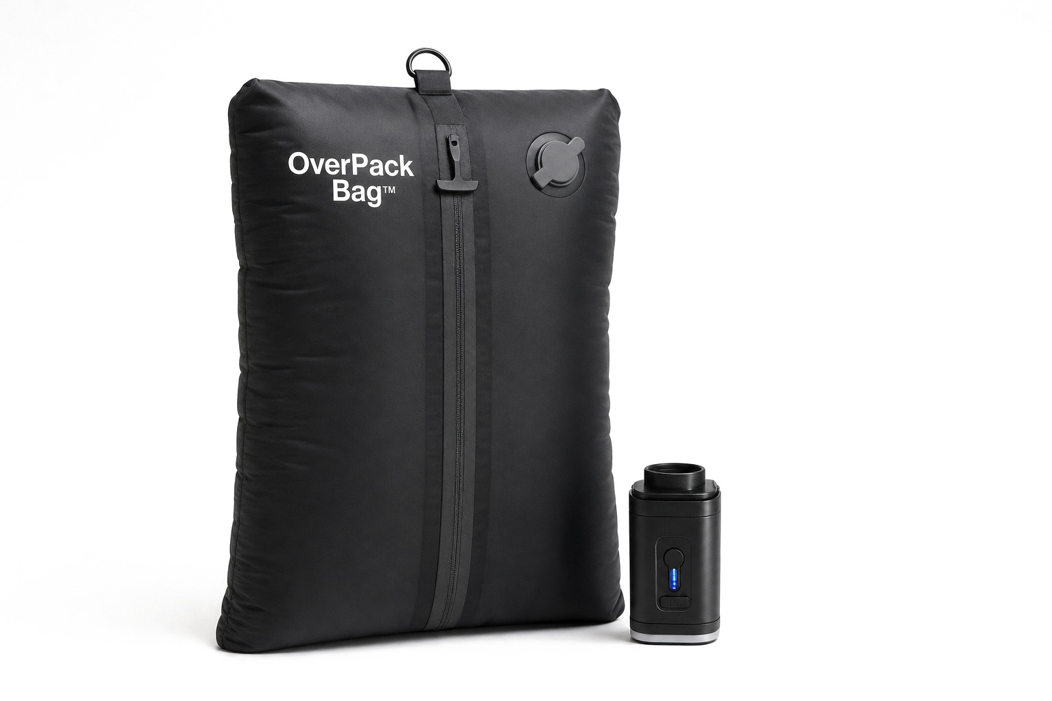 OverPack Bag with its pump and the Mini Airpump box